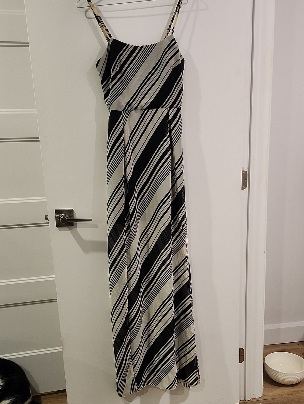 P2P 14" Striped Black and White Spaghetti Strap Maxi Dress
